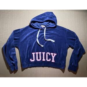Vintage Juicy Couture Women’s Small S Velvet Blue Hooded Sweatshirt Graphic Logo